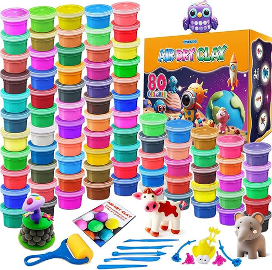 ESSENSON Air Dry Clay - 80 Colors Modeling Magic Clay, Best Gift for Boys & Girls Age 3-12 Year Old, DIY Molding Kids, with Sculpting Tools, Decoration Accessories, Kids Art Crafts