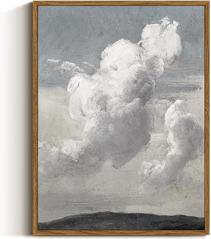 VIYYIEA Vintage Framed Cloud Wall Art Decor, Living Room Bedroom Cloudy Pictures Collage Wall Decor, Framed Canvas Prints Artwork, Retro Abstract Paintings,12x16 Inch