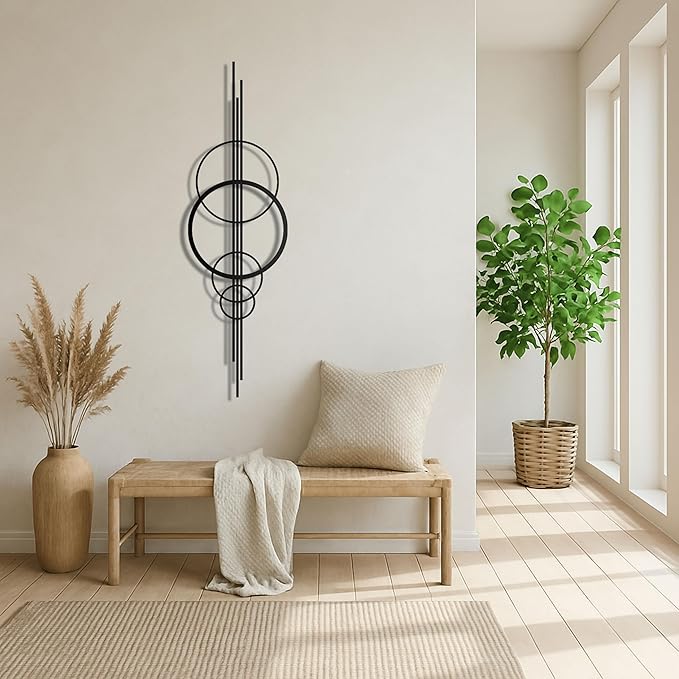 Modern Geometric Metal Wall Art – Abstract Circle Sculpture, Minimalist Wall Decor for Living Room, Bedroom, Office – 3D Metal Design, Large Contemporary Wall Hanging – Modern Home Decor – Great Gift Idea, Christmas Gift (60"x18")