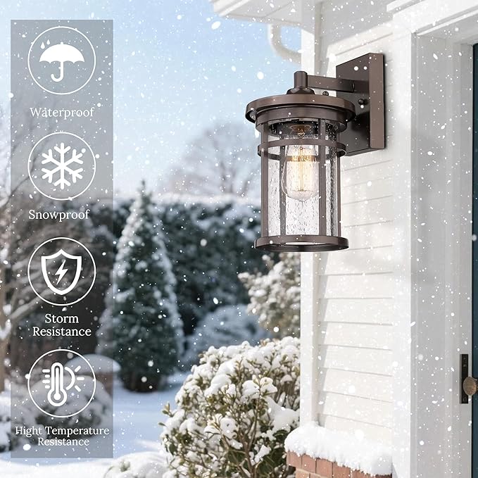 Casia Outdoor Wall Sconces, Exterior Wall Lantern, Farmhouse Porch Lighting Fixture, Front Door Mounted Lights, Outside Lighting Lamp for Patio, Porch, Garden,Balcony(Oil Rubbed Bronze, 12" H)