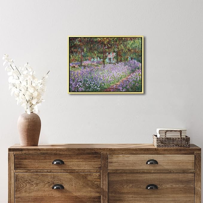 Wieco Art Framed Canvas Print Wall Art Irises in Monet's Garden,1900 by Claude Monet Impressionism Art Print Picture Artwork for Living Room Bedroom Home Kitchen Decorations