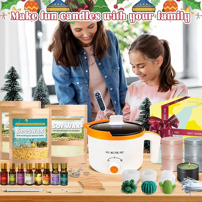 Ksedcon Complete 3lb Scented Candle Making Kit for Adults Includes 2lb Soy Wax, 1lb Beeswax, Jars, Wax Melt Kit with Molds- Perfect DIY Gift!