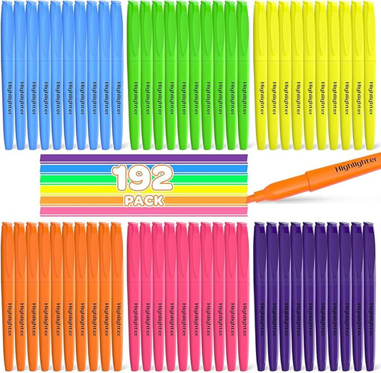 192 Pack Highlighters Assorted Colors Bulk - Chisel Tip No Bleed Dry-Quickly Markers Set for Office Classroom Supplies, Back to School Gifts for Students Teachers