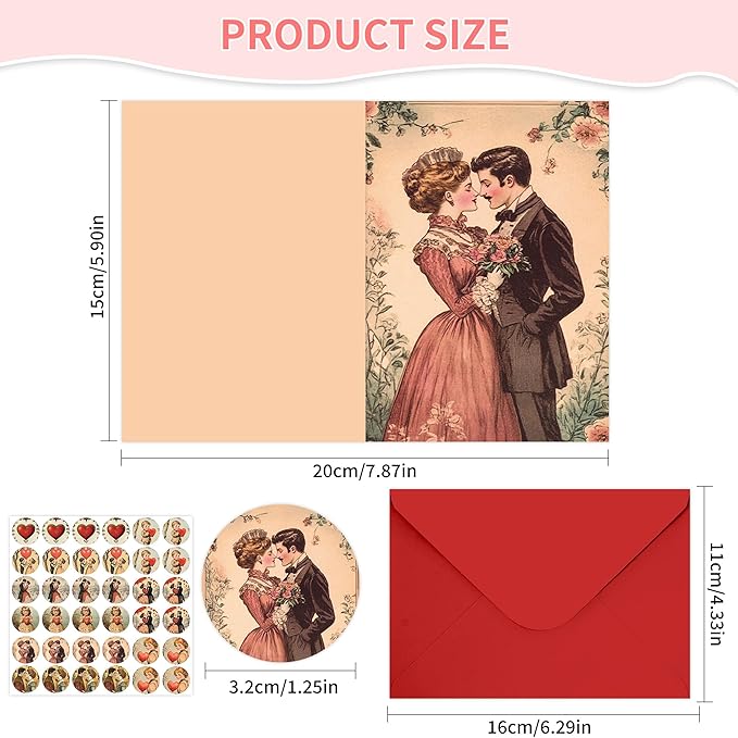 Vintage Valentines Day Cards, 36 Pcs Retro Valentine Postcards for Her Him with Envelopes and Stickers, Classic Romantic Greeting Cards for girlsfriend menfriend Wife Husband Gift Exchange