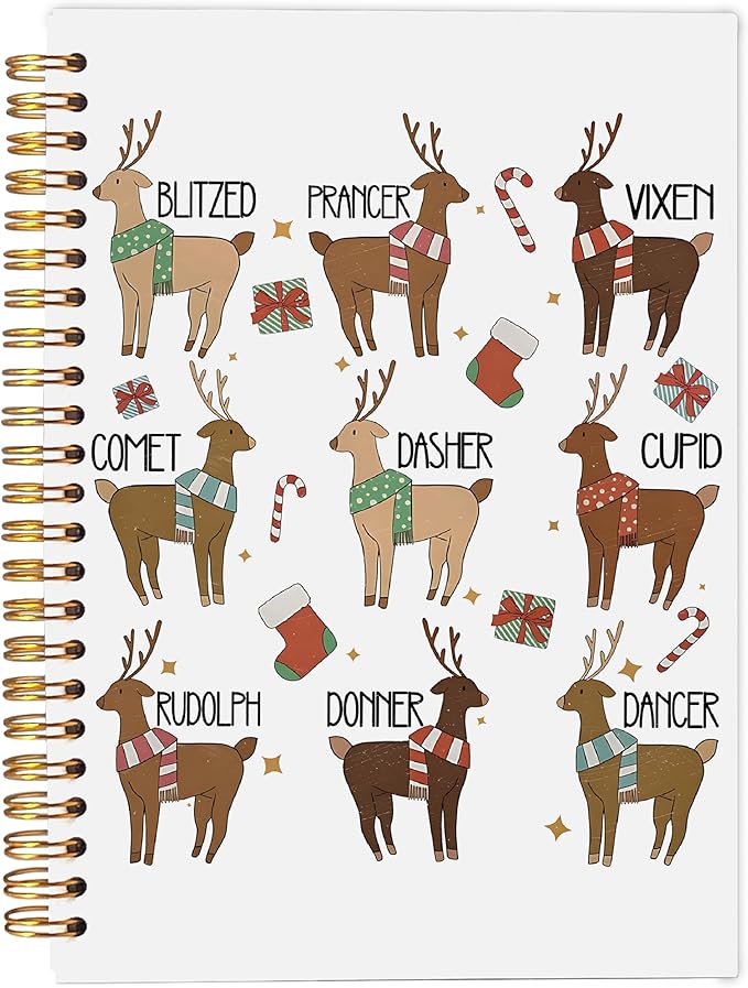 Reindeer Christmas Notebook, Christmas Journal, Christmas Office Gifts for Coworkers, Christmas Composition Notebook, Christmas Spiral Notebook 5.5x8.3 Inch