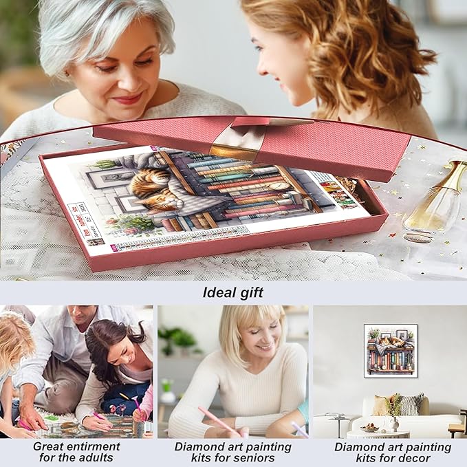 Acudotr Diamond Painting Kits for Adults, 5D DIY Cat Diamond Art Kits for Beginners, Full Drill Diamond Painting Kits for Home Wall Decor, 12x12 Inch
