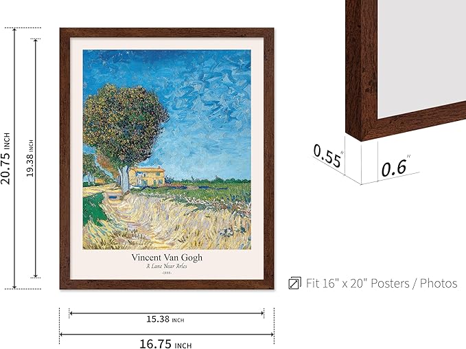 Monem Art Vintage Van Gogh Poster - Retro A Lane near Arles Print - Impressionism Art - Fine Art - Classic Painting Art - Landscape Art - Great Bedroom or Office Decor - 16x20 Brown Framed