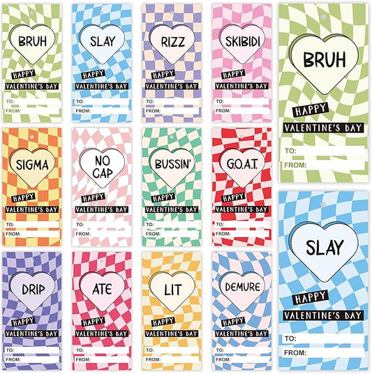 Tweens Slang Valentine’s Day Cards, 36 Pcs Funny Valentines Exchange School Set with Strings, Cool Teen Valentine Cards for School Class Party Favors Middle School Gift Ideas