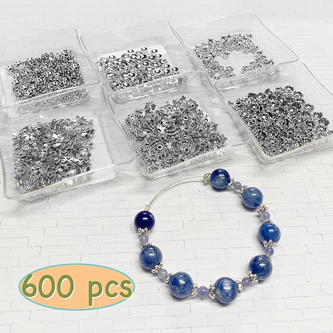 Antique Silver Spacer Bead Caps Set – 600Pcs Mixed Tibetan & Bali Style Beads Caps for Jewelry Making | Fits 8–14mm Beads | Silver, Brass & Copper Metal Bead Caps for Bracelets, Necklaces, Earrings