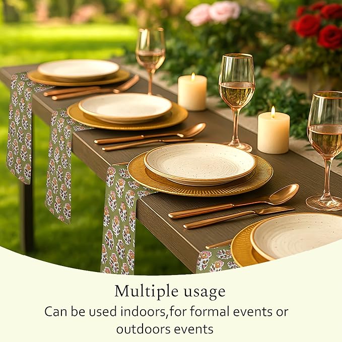 CPC Cloth Napkins 100% Cotton Set of 4 Reusable Napkins, Indian Block Print Toile Floral Dinner Napkin, Fall Thanksgiving Christmas Holiday Party Gift - Soft Absorbent Napkin, 18"x18" Jade Green