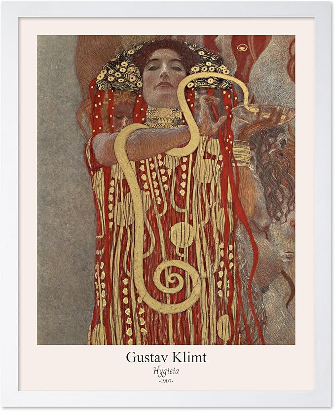 Poster Master Vintage Gustav Klimt Poster - Retro Hygieia Print - Art Nouveau - Greek Goddess of Health Art - Symbolism Art - Classic Painting - Aesthetic Living Room Decor - 8x10 White Framed