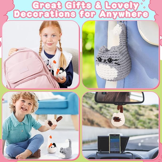 Cat Crochet Kit for Beginners-3PCS Cats Crochet Kits for Adults, Crochet Starter Kit with Step-by-Step Video Tutorials,Crochet Animal Kits Knitting Kit DIY Craft Learn to Crochet Kits for Adults