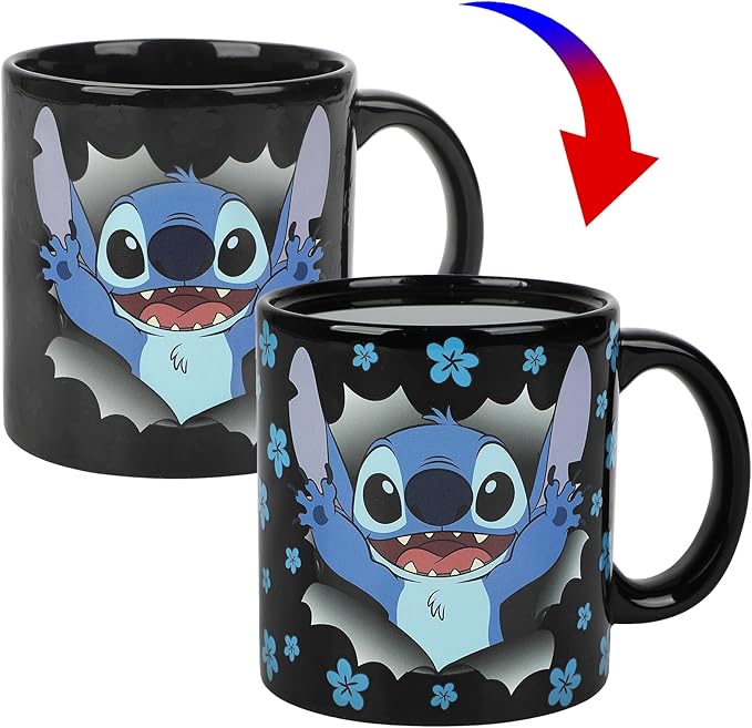 Disney Stitch Breaking Barrier 16 Oz Heat-Reactive Black Ceramic Mug