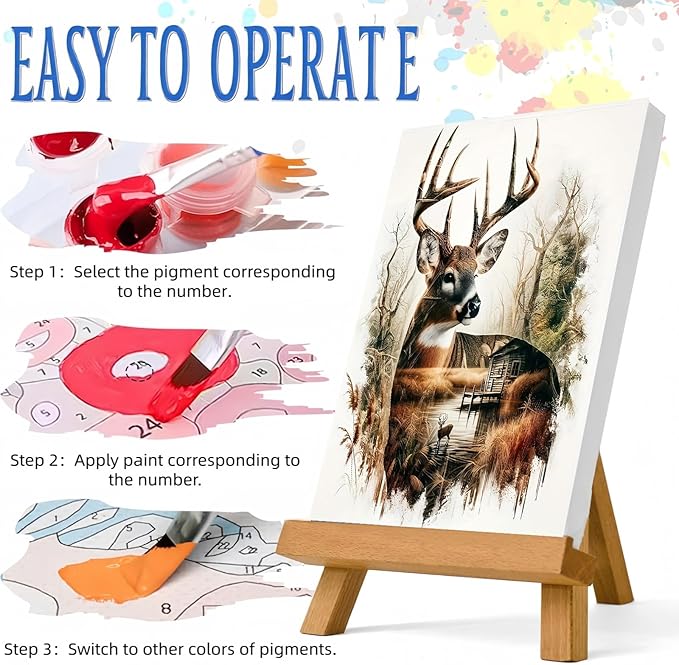 JYXSJYYD Paint by Numbers Kit for Adults Beginner,Deer Easy Paint by Number Kits Canvas Without Framed,DIY Acrylic Oil Painting Adults Paint by Numbers Kits for Home Wall Decor 16x16 Inch.
