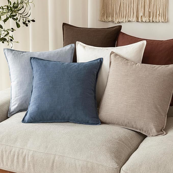 Foindtower Pack of 2, Decorative Linen Soild Throw Pillow Covers Soft Accent Euro Cushion Case Farmhouse Neutral Pillowcase for Chair Couch Sofa Bedroom Living Room Home Decor 16 x 16 Inch Dark Blue