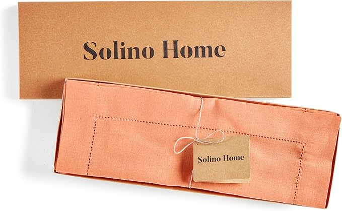 Solino Home Linen Cloth Placemats Set of 4-100% Pure Linen Hemstitch Coral Placemats 14 x 19 Inch - Classic Hemstitch Table Place Mats for Valentines, Spring, Easter