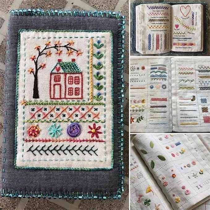 Embroidery kit for Beginners | All-in-One Portable Sewing Kit with 106 Stitch Tutorials & Reusable Linen Practice Book | Complete Embroidery Sampler Book for DIY & Craft Lovers