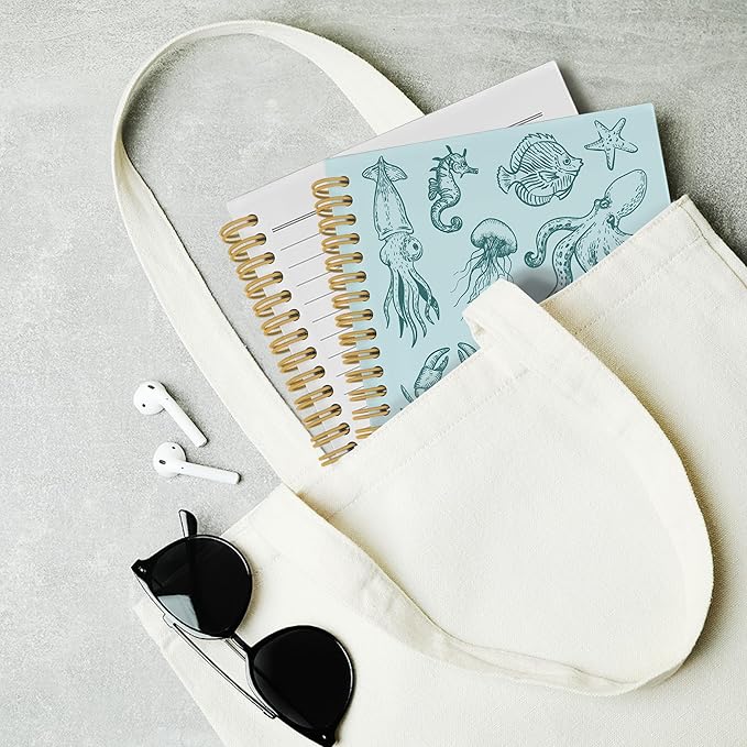 Blue Journal Notebook - Green Ocean Sea Life Coastal Themed Aesthetic Notebooks College Ruled for Office School Classroom, Gifts for Women Girls Kids, Hardcover Spiral Notebook 5.5"x8.3"