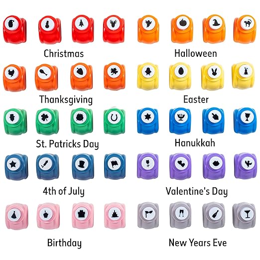 Every Occasion Year Round Scrapbook Paper Holiday Punchers-40 Unique Designs for Valentines, Easter, St. Patrick's Day, Christmas, & More- DIY Confetti for Holiday Cards, Invitation, Decoration Making