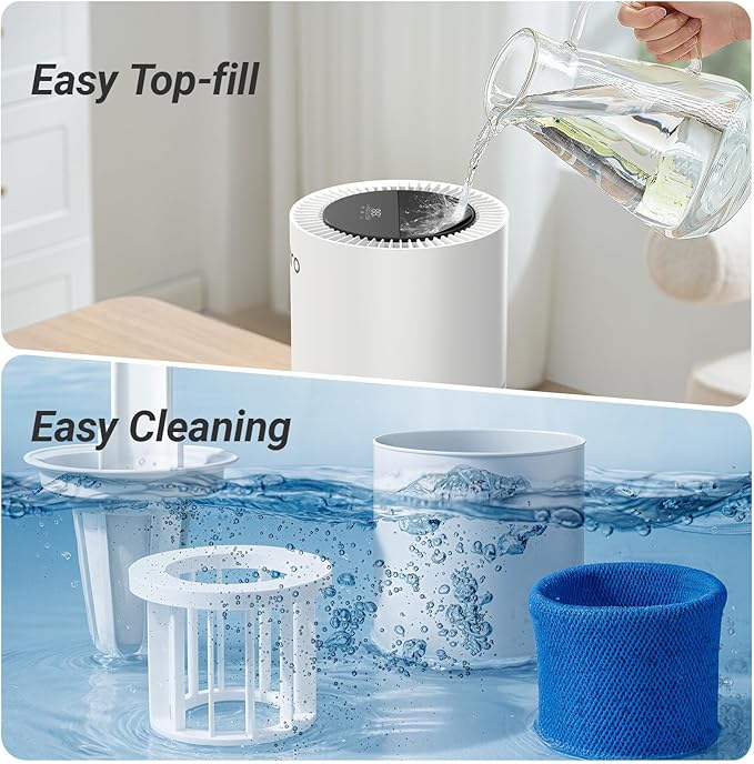 Smart Evaporative Humidifier for Whole House with Filter Separation and Auto Drying Technology, Invisible Mist for Better Sleep, 8L Easy Top Fill Tank, Humidifiers for Bedroom, Humidifiers for Baby