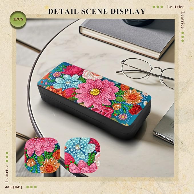 Leatrice Flower Diamond Art Kits for Adults Small Diamond Painting Kits Diamond Dots Gem Art Painting DIY Eyeglasses Case with Special Shaped Rhinestone for Beginner Women