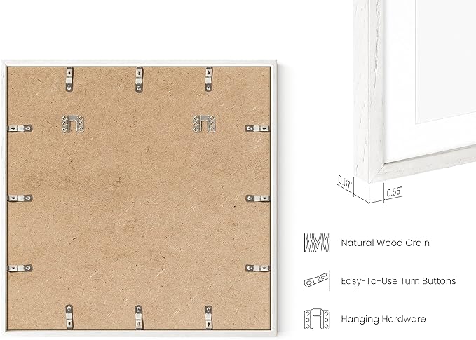 HAUS AND HUES White Oak Wood 20x20 Picture Frames - Set of 25, Square Frames with Mat, Modern White Frames for Posters and Artwork (20x20 in, White, Set of 25)