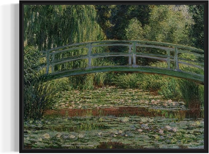 The Japanese Footbridge Claude Monet Wall Art Print Poster, Impressionist Painting Wall Art Wall Decor, for Bedroom and Living room Bathroom Decor 115 (The Japanese Footbridge, 16 x 20 inches, Black Frame)