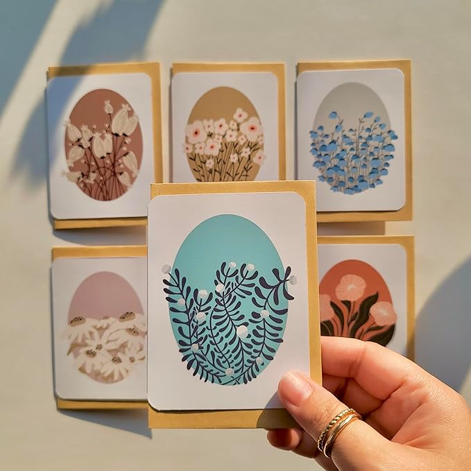 Handmade Floral Note Card Set: Pastel Flower Art, Blank Stationery, Set of 6