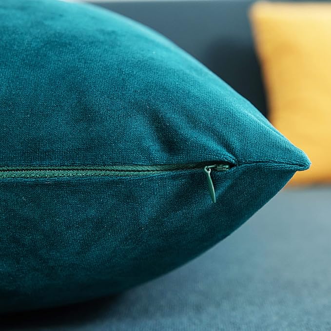 Throw Pillow Cases 20x20 Teal: 2 Pack Cozy Soft Velvet Square Decorative Pillow Covers for Farmhouse Home Decor