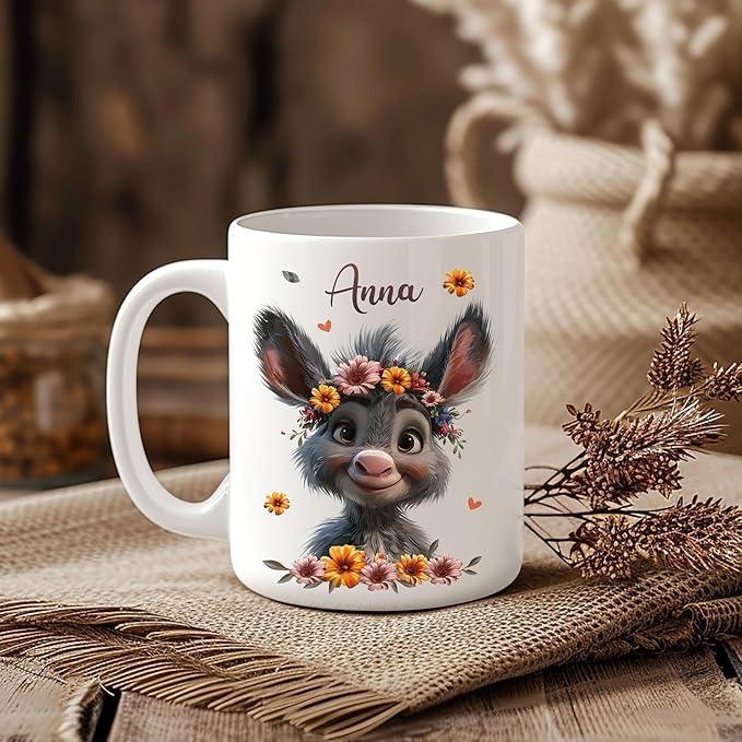 Hyturtle Personalized Cute Donkey Coffee Mug - Just A Girl Who Loves Donkeys - Custom 11oz & 15oz Ceramic Mug - Birthday Gift For Animal Lovers