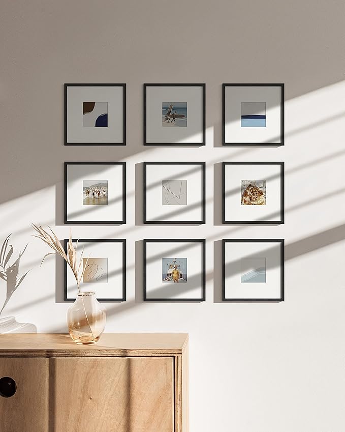 HAUS AND HUES Black Oak Wood 8x8 Picture Frames - Set of 25, Square Frames with Mat, Minimalist Frames for Photos and Artwork (8x8 in, Black, Set of 25)