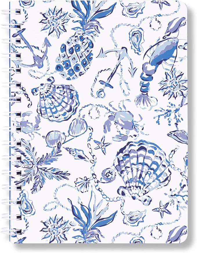 Lilly Pulitzer Hardcover Mini Spiral Notebook, 8.25" x 6.5" Small Journal with 160 College Ruled Pages (Resort White Barefoot Beachcomber)