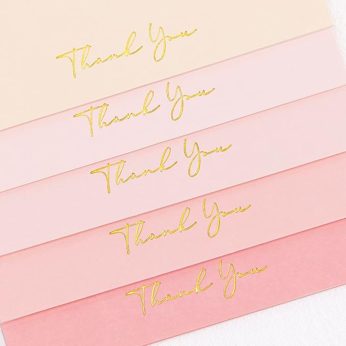 Crisky Pink Thank You Cards with Envelopes & Stickers， 50 Pack Bridal Shower Graduation Thank You Cards Small Business, Wedding Baby Shower Birthday Funeral Notes Bulk