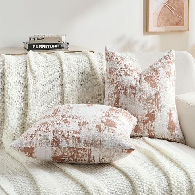 FUTEI Rust White Decorative Throw Pillow Covers 12x20 Inch Set of 2,Jacquard Weave Pillow Case in Soft Faux Cashmere,Modern Home Decor for Couch Living Room
