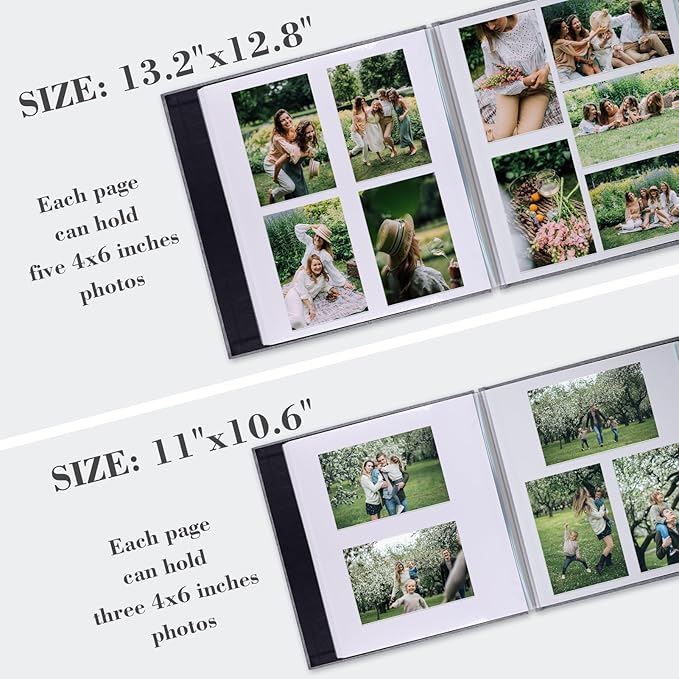 Photo Album Self Adhesive Pages for 4x6 5x7 8x10 Pictures Magnetic Scrapbook Photo Albums with Sticky Pages Books with A Metallic Pen for Baby Wedding Family 13.2x12.8 Black 60 Pages