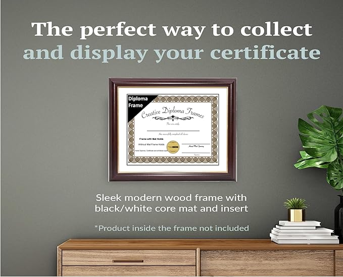 Creative Picture Frames 10x14 Mahogany Gold Rim Diploma Frame with White Mat Glass Easel and Installed Wall Hangers | Frame Holds 12x16 Media without Mat