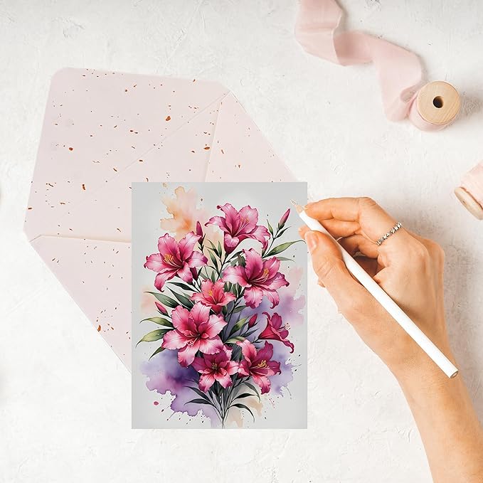 Blank Inside Greeting Card with Envelope for All Occasions, 5x7 Inch Elegant Watercolor Lily Card – Birthday, Sympathy, Thank You - Single Card