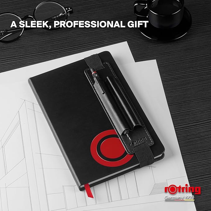 rOtring 600 BLK MP 0.5 Gift Set with PU Pen Pouch and Notebook | All-Metal Body Propelling Mechanical Pencil | Black | Non-Slip Knurled Grip & Hexagonal Barrel