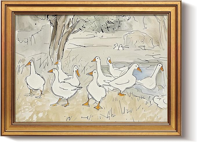 Bzstyleart Vintage Wall Art Decor for Living Room,Gold Framed Canvas Wall Art Home Aesthetic,Vintage Duck Decor,Duck Painting,12 x 16 Inch