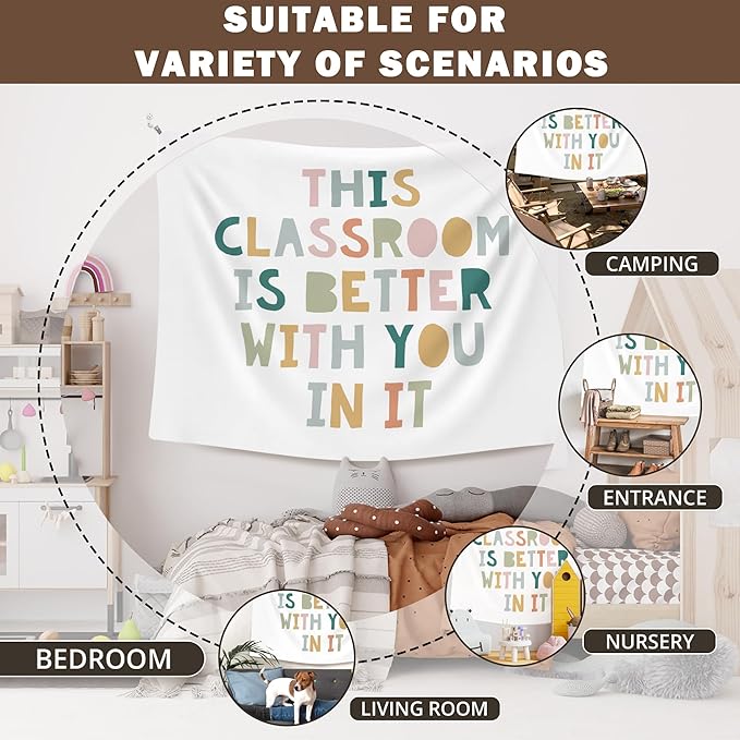 XLDLIOO Boho Classroom Tapestry, Boho Classroom Decor, This Classroom Is Better With You in It Kids Wall Tapestry Hanging, Inspirational Tapestries Decor Art for Nursery Kids Room Playroom 40x30in