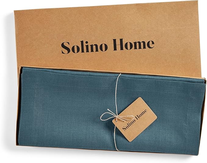 Solino Home Linen Table Runner 72 Inches Long - 100% Pure Linen Peacock Blue Table Runner 14 x 72 Inch for Winter - Fete