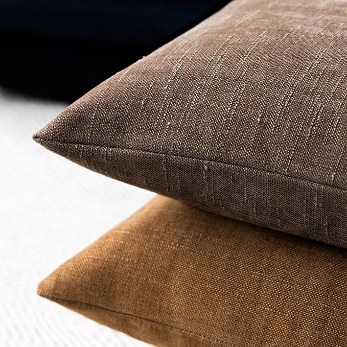 Foindtower Set of 2 Soft Textured Chenille Throw Decorative Pillow Covers Square Accent Solid Cushion Cover Cozy Neutral Farmhouse Pillow Case for Couch Sofa Bedroom Living Room 26x26 Inch, Chocolate
