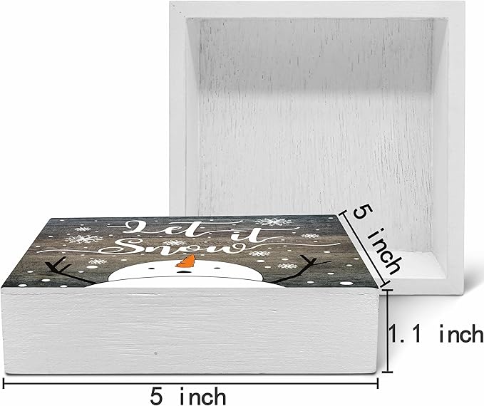 SRADMO Let It Snow Christmas Wooden Sign Desk Decor, Snowman Christmas Decor, Rustic Winter Snowflake Wood Block Signs for Home Office Xmas Party Holiday Desk Table Shelf Decorations, 5x5 Inches