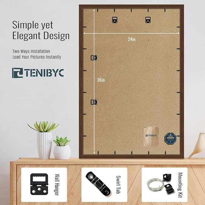 Picture Frame 4 Pack - Solid Wood Poster Photo Frame - Woodgrain Series - Room, Office, Gallery, Studio Display - Wall Hanging