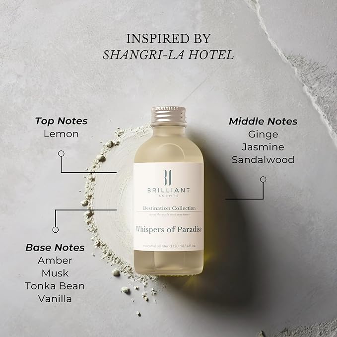 Brilliant Scents Whispers of Paradise Fragrance Oil 500ml - Premium Diffuser Oil for Home, Office, Hotels - Long Lasting, Plant-Based, Meets IFRA Standards, USA-Made - Lemon, Jasmine, Vanilla
