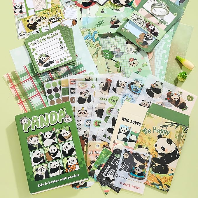 Auguro Cute Panda Scrapbook Kit A6 Grid Notebook Scrapbook Starter Kits for Adults Junk Journal Kit journaling Supplies kit Craft DIY Gift for Adult Teen Girl