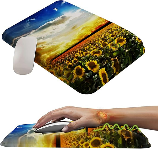 MEKASS Mouse Pad with Wrist Rest, Ergonomic Slope Mousepad for Carpal Tunnel Pain Relief, Memory Foam Desk Computer Wrist Support Mouse Pad with for Office Home (Sunflower)