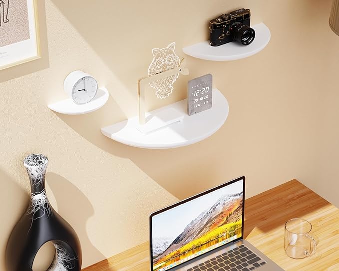 Solid Wood Half Round Floating Wall Shelves | Elegant Floating Shelves, Elevate Your Space. Perfect for Living Rooms, Bathrooms, Bedrooms, Offices, Children's Rooms