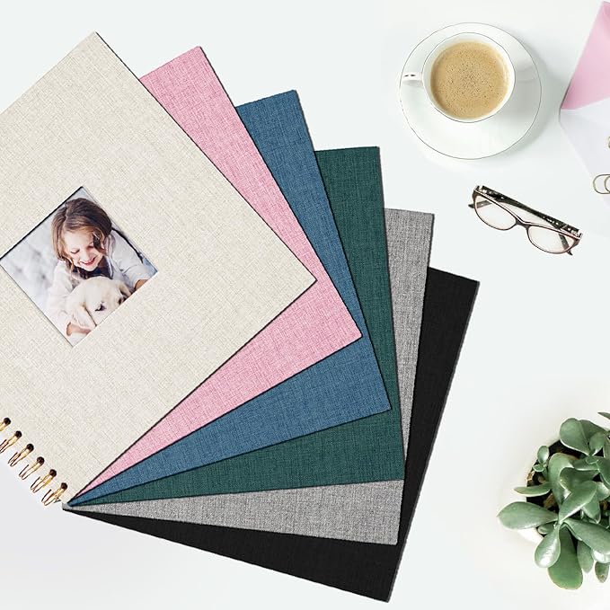8 x 8 Inch Scrapbook Photo Album, DIY Memory Book Linen Cover for Photos, Hardcover Kraft White Pages Scrap Book Photo Albums for Travel, Wedding Anniversary Family Christmas Baby 40 Pages, Black