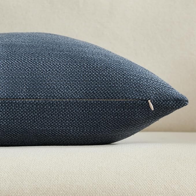 Set of 2 Linen Look Marine Blue Pillow Covers 18x18, Decorative Throw Pillow Covers for Couch, Sofa, Bed & Living Room Decor